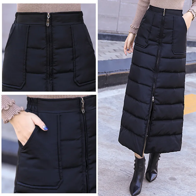 Skirts Women Mid Length Skirt A Line Slim Fit Elegant Splice Solid Thick Warm Zipper Y2k Streetwear Work 2025 Autumn Winter