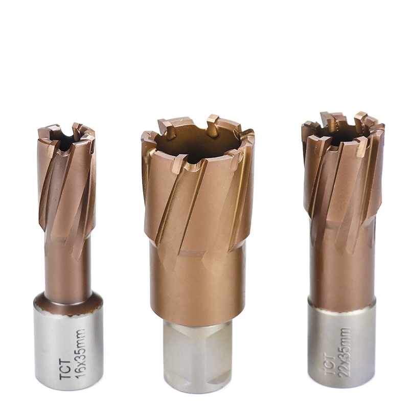 XCAN TCT Hollow Drill Bit TiCN Coating 12-32mm Weldon Shank Carbide Annular Cutter Hole Saw Cutter Metal Hole Drill Bit