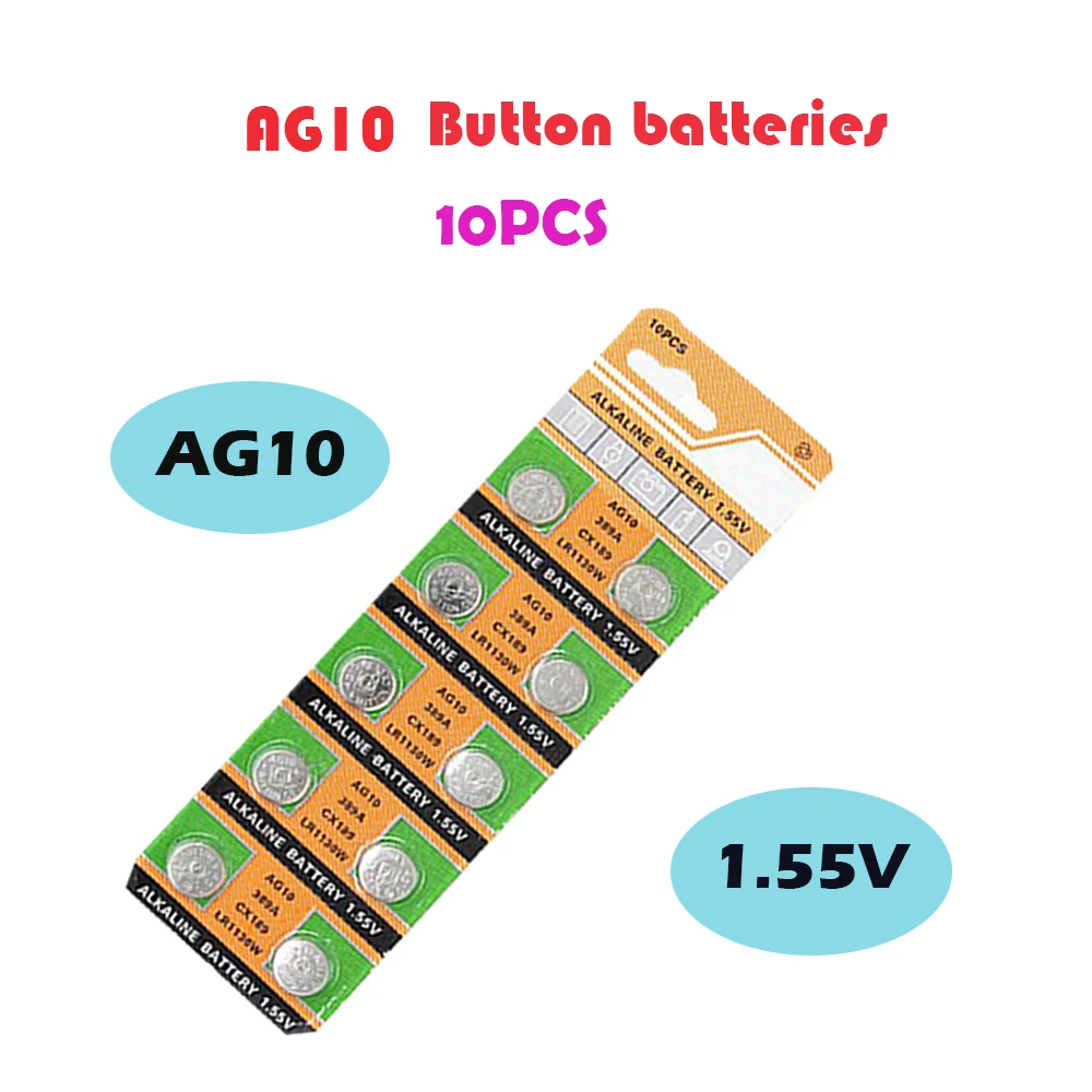 

AG10 Hot Sale 10PCS 1.55V LR1130 10mAh Alkaline Cell Coin Battery G10A L1131 189 SR1130 SR54 Button Batteries For Watches Toys