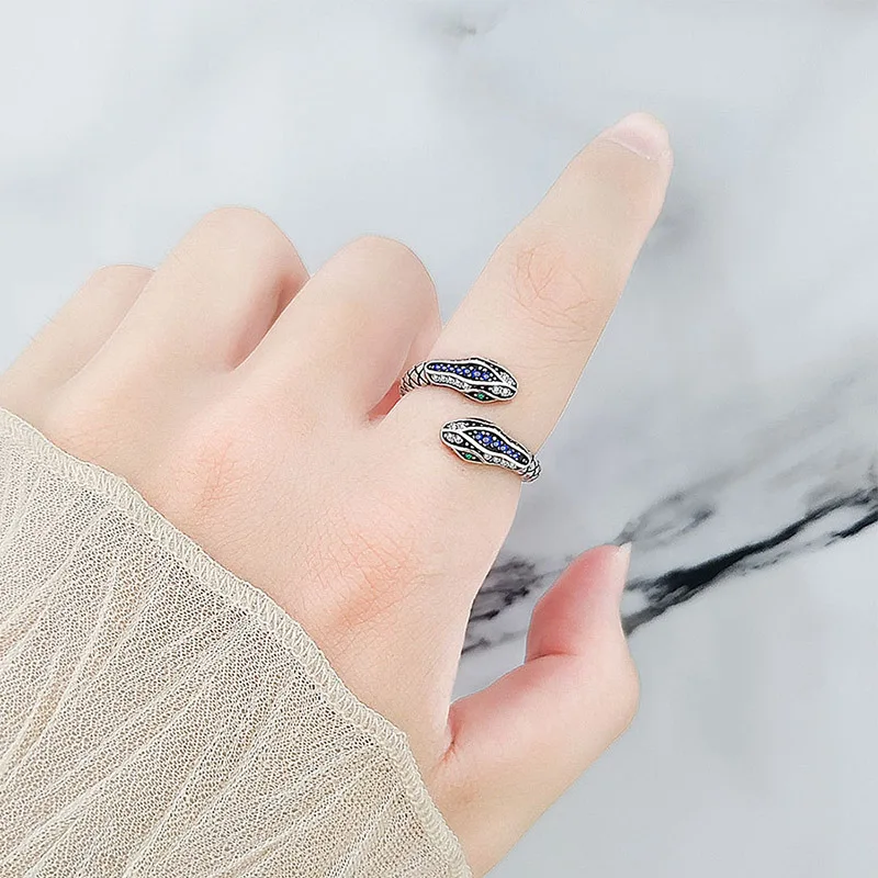 Foxanry Multicolor Zircon Snake Geometric Rings For Women Couples Creative Vintage Simple Personality Summer Party Jewelry Gifts