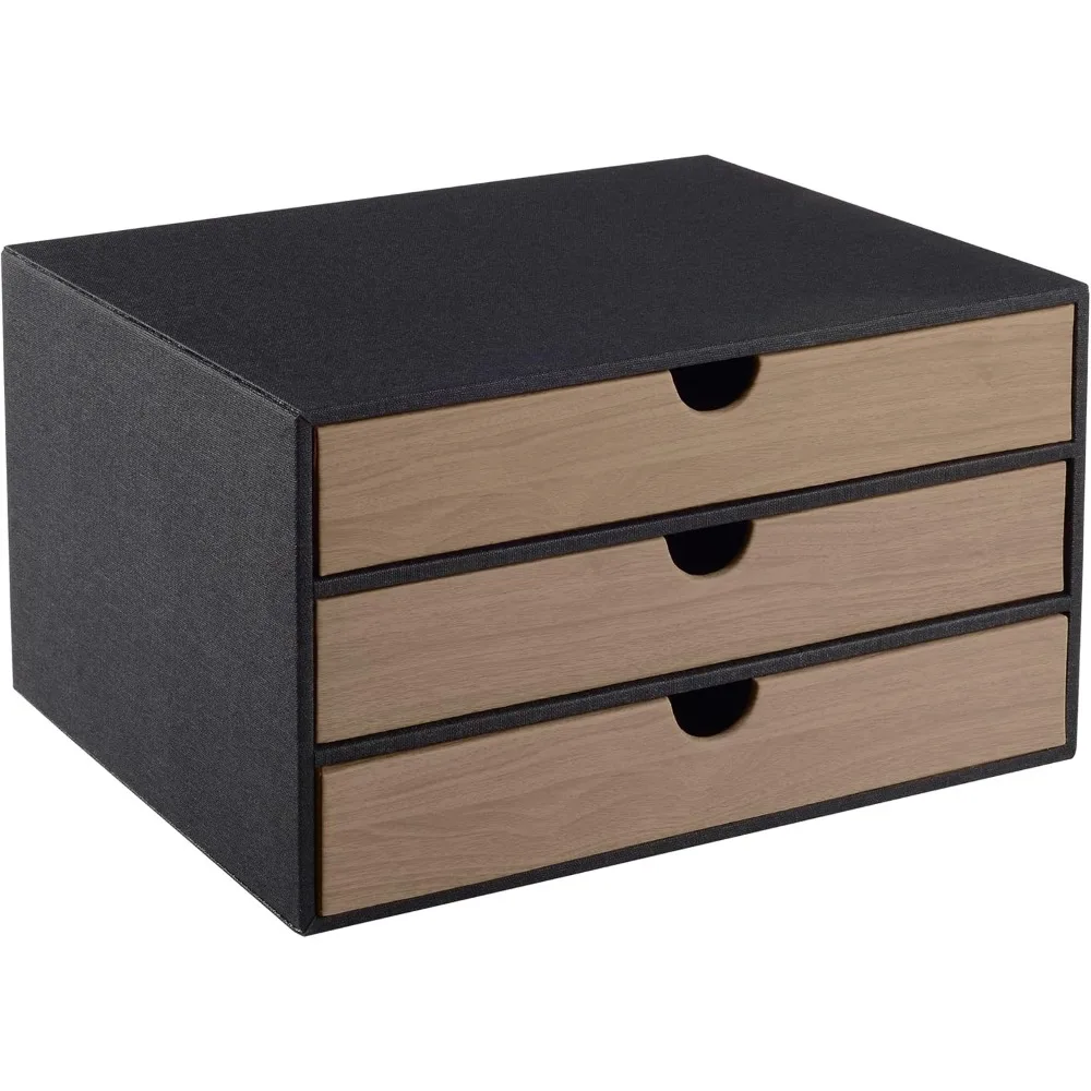 Fashion Multicolor Collocation Leather Desk Organizer File Cabinet Executive Storage Box with 3 Drawers Black Filing Cabinets