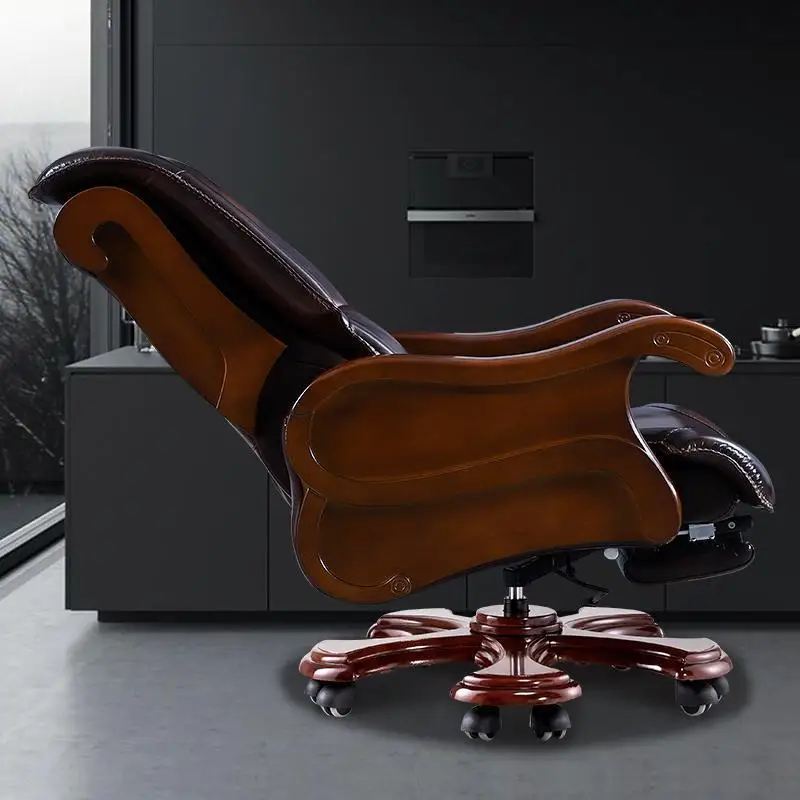 President's Office Leather Business Reclining Massage High-end Classroom Chair Solid Wood