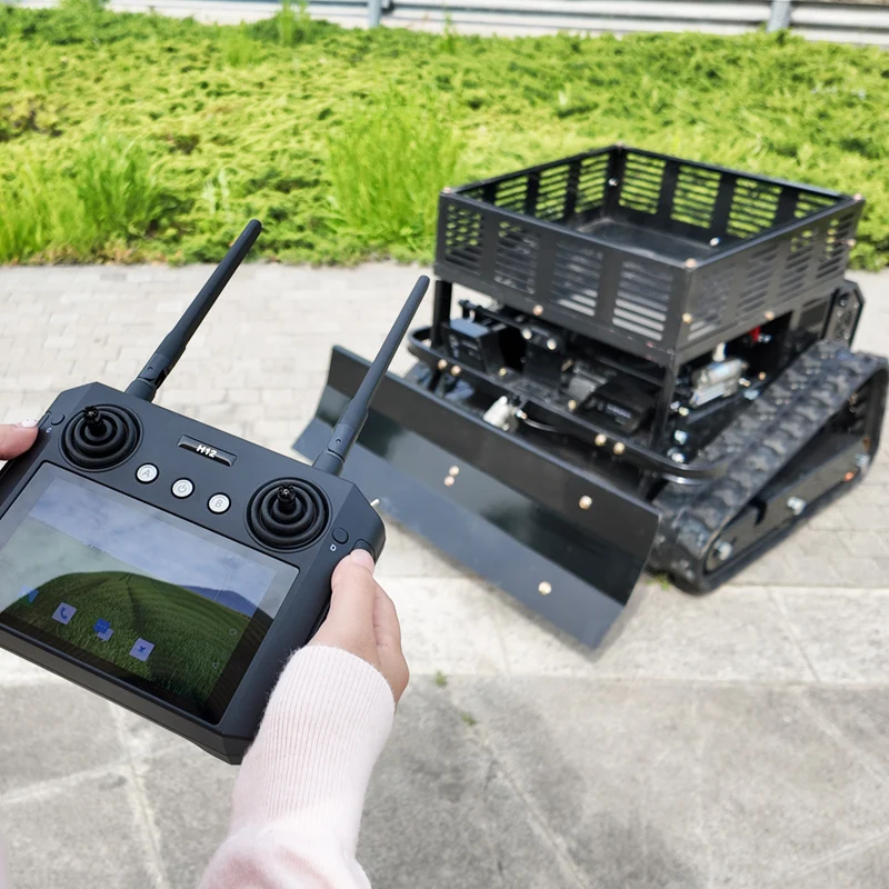 

Customized industrial 24V remote-controlled self-propelled all terrain tracked 550mm cordless lawn mower robot for agriculture