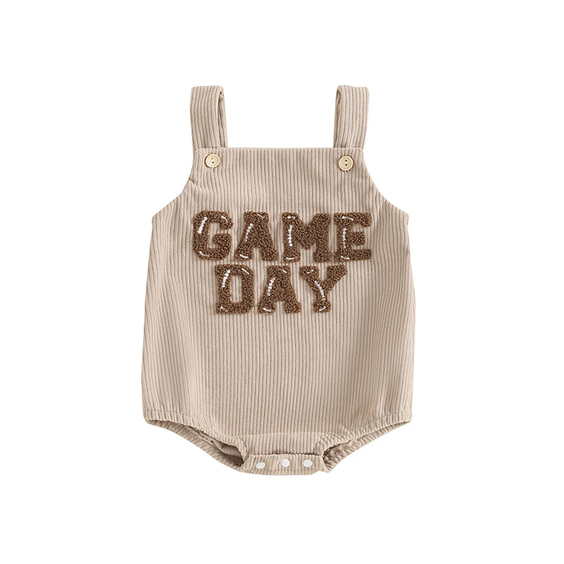 

Baby Girls Rompers Overalls Fuzzy Letter Embroidery Corduroy Sleeveless Buttons Straps Bodysuits Summer Clothes