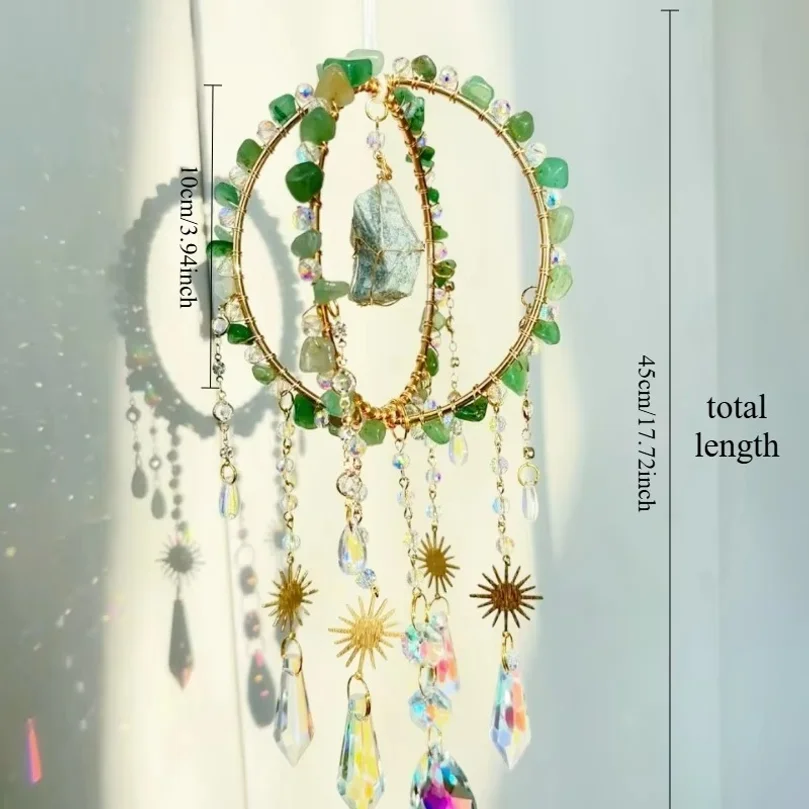 1pcs Rose Quartz Wind Chime Natural Crushed Stone Sun Catcher Hand Wrapped Sphere Craft Rainbow Pendant Gift Crystal Prism