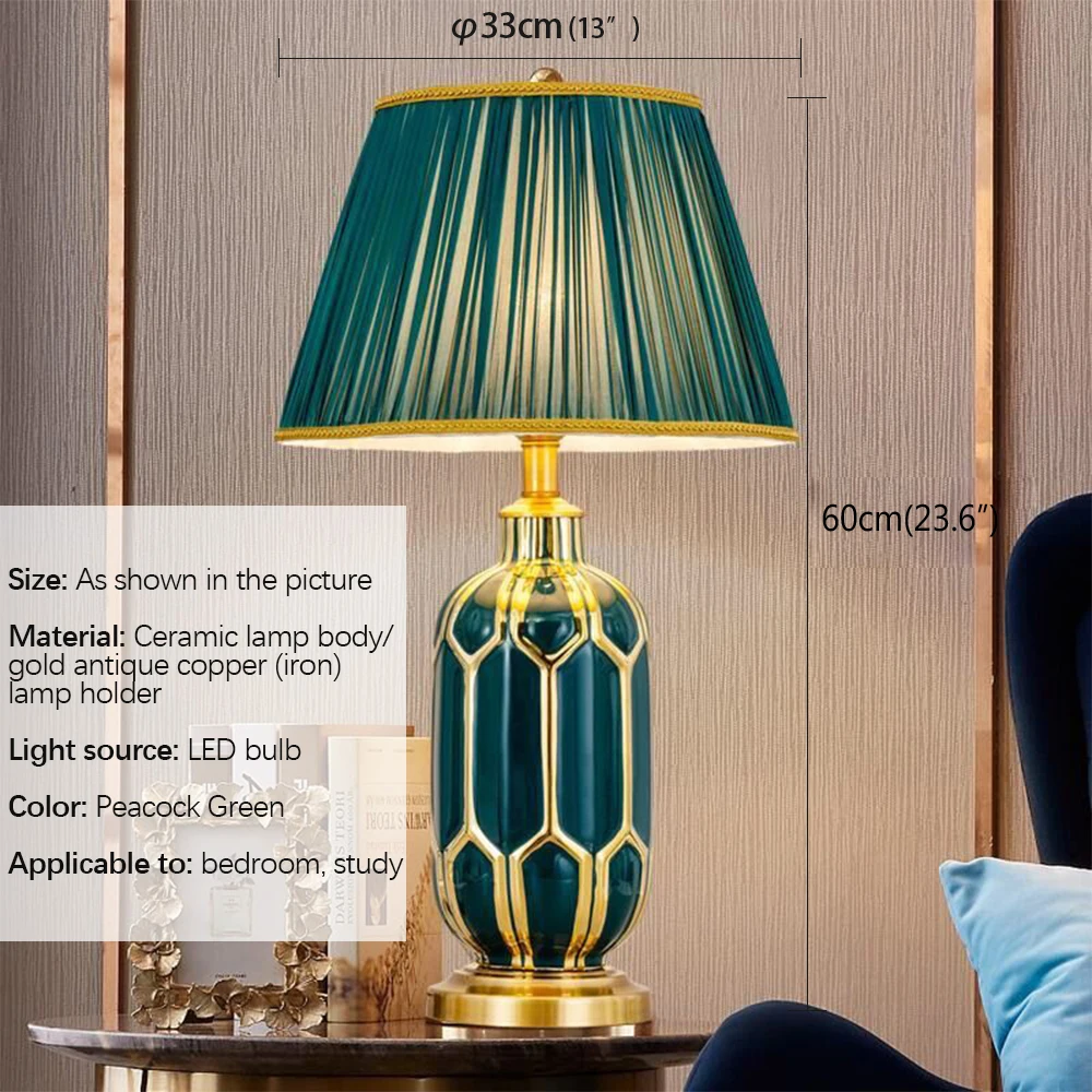 AFRA Modern Ceramics Table Lamp LED Simple Creative Green Nordic Bedside Desk Light for Home Living Room Bedroom Decor
