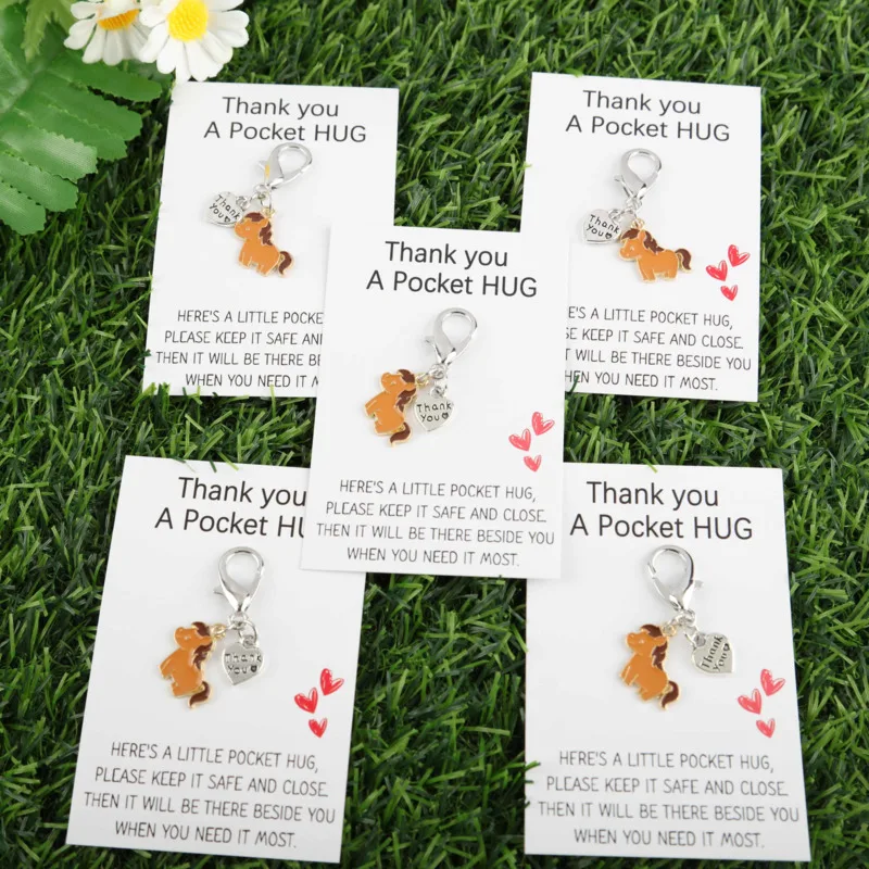 Send it to her/His gift 5Set Strength and Gratitude Keychain Set - Horse shape and“Thank You”Lettering pendant，Pocket pillow wit
