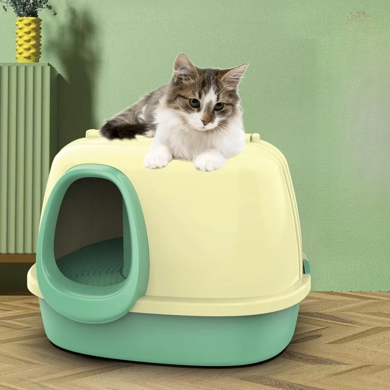 Large Space Cat Litter Box Fully Enclosed with S- Channel Large Oversized Toilet Cat Supplies Separation Portable Cat Bedpans