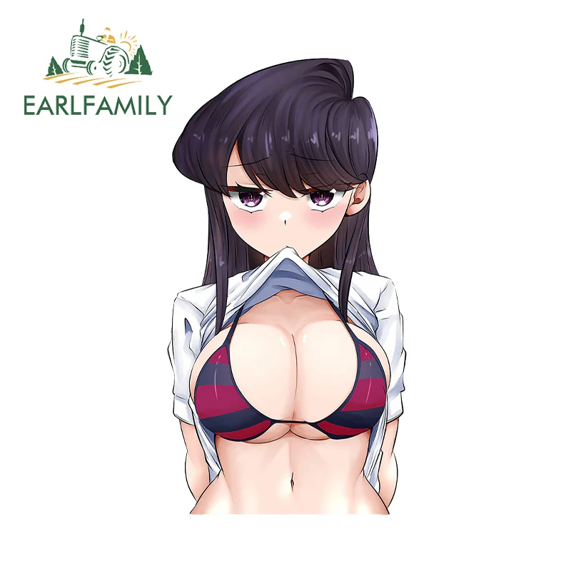 EARLFAMILY 13cm x 6.8cm Komi Hentai Breasts Decals Bra Anime Waifu Ahegao School Accessories Car Stickers Amusing Decor