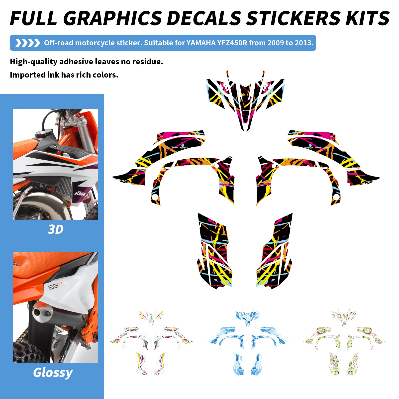 For Yamaha YFZ450R 2009-2013 ATV Full Fairings Background Graphics Sticker Decals - Decoration Custom Fit for Off-Road Vehicles