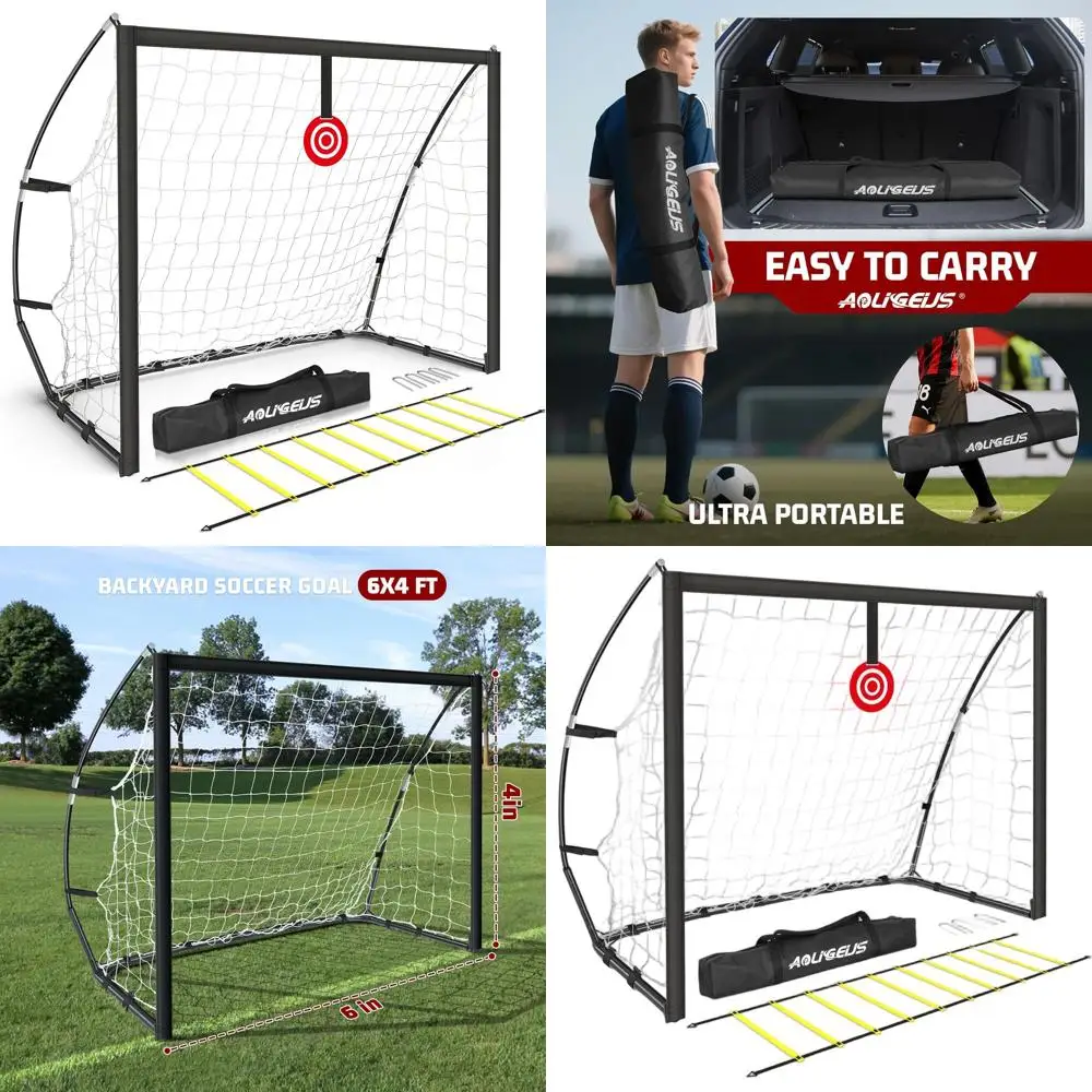 

Youth to Adult Portable Soccer Goals with Net, Ground Stakes, Target, and Agility Training Gear