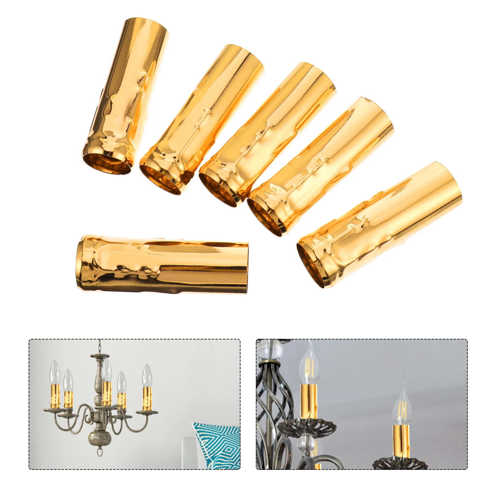 

6Pcs Iron Tubes Chandelier Base Sleeve E14 Socket Cover for Crystal Chandelier Replacement Teardrop Design Light
