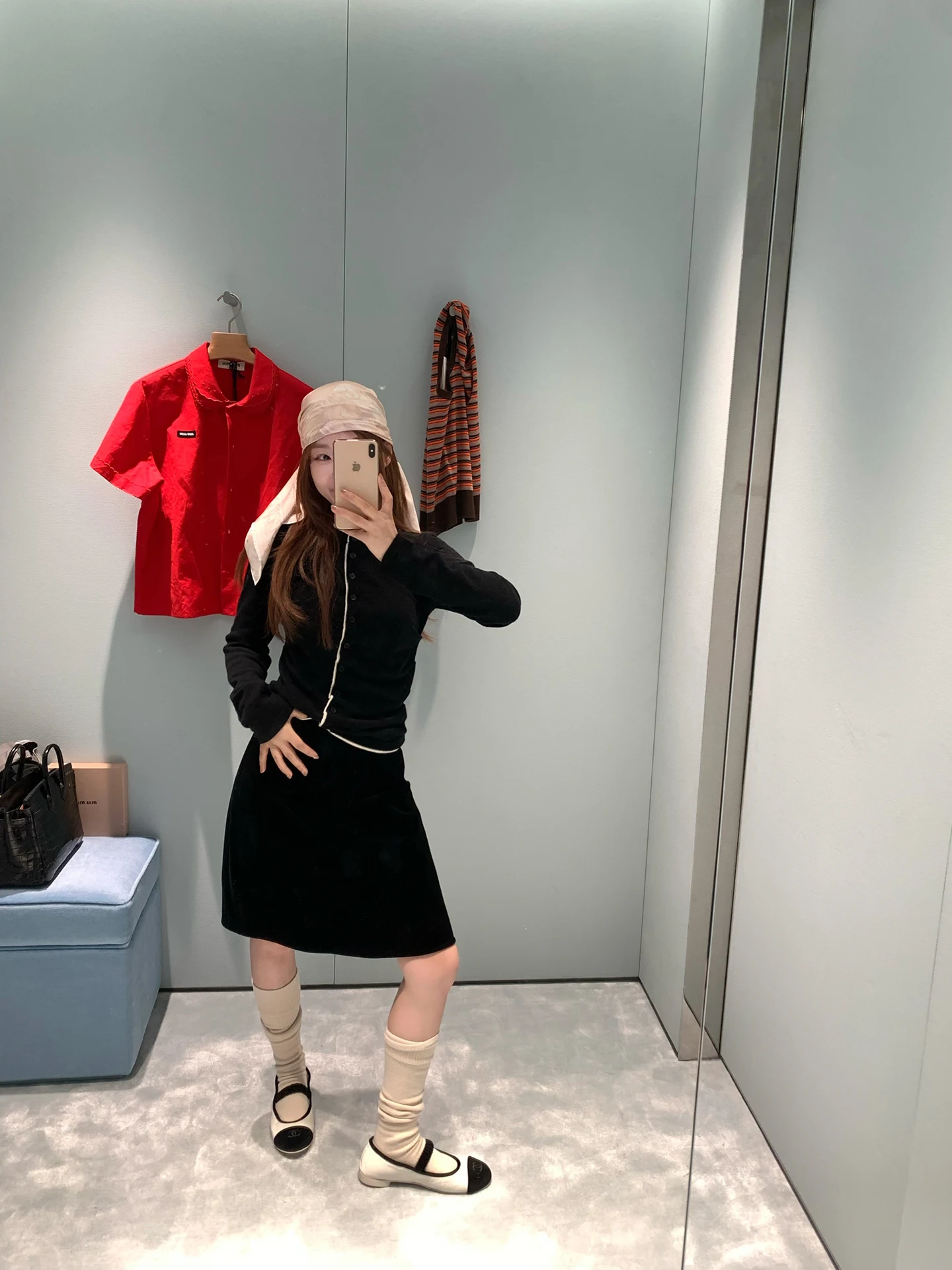 

Bla White Color Blo Woolen Knitted Sweater Versatile Spring Commute Sle Long Sve Button up Cardigan Women's Miu Series