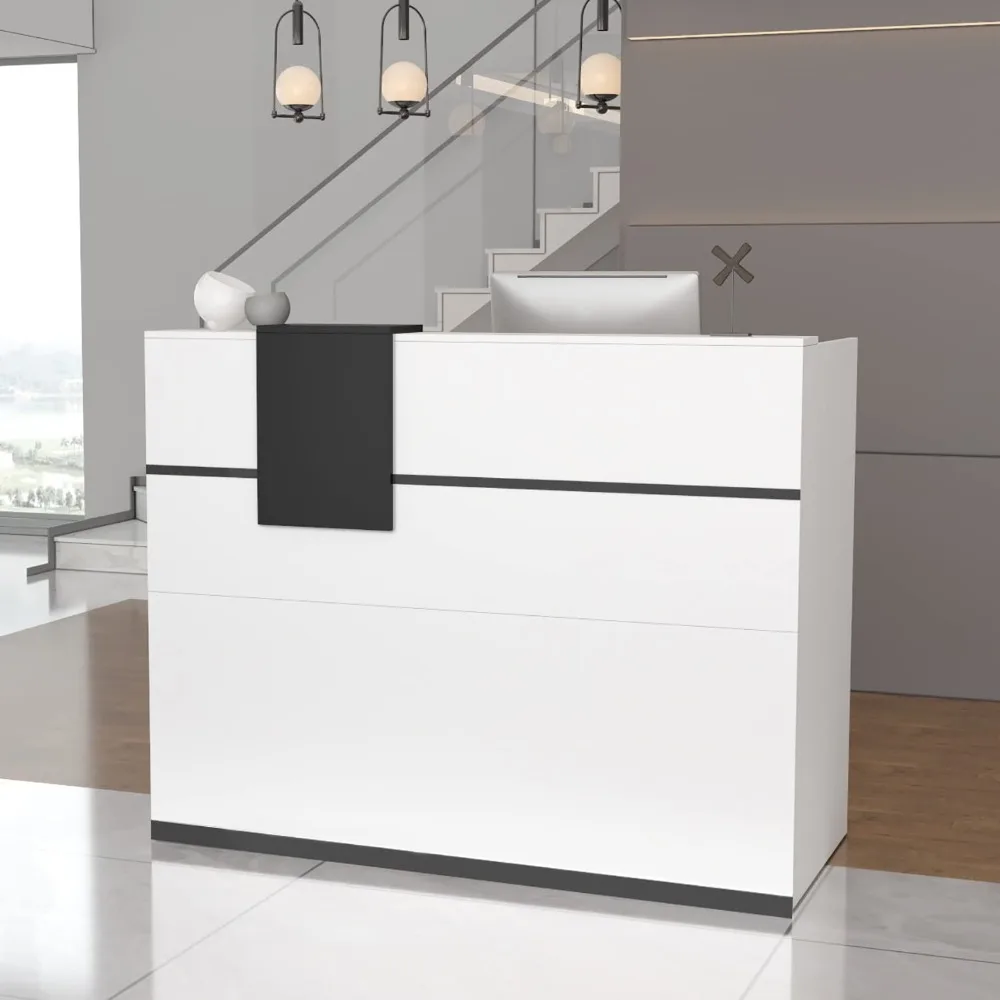 Reception Counter Desk with Adjustable Shelf & Lockable Drawersfor Salon Reception Room Checkout Office, White (55.1