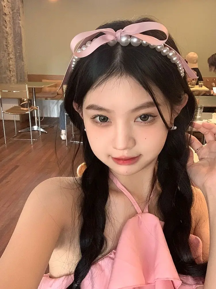 1pcs Fashion Sweet Retro Pearl Hair Hoop Bow Strap Hair Hoop For Women Girls Party Hair Accessories view 6