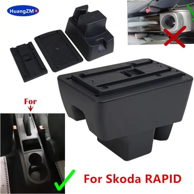 Car Armrest Box Double-Layer Storage box with Cup Holder For Skoda RAPID Volkswagen New Polo Retrofit Car Accessory