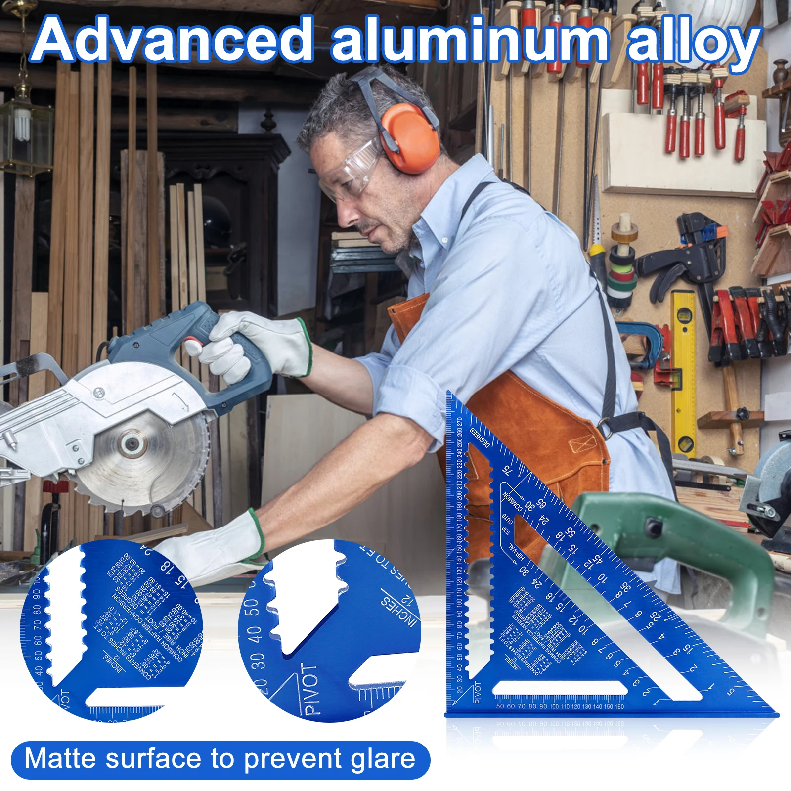 Règle triangulaire de 12 pouces, outil de mesure, outils de charpentier en alliage d'aluminium, règle d'angle métrique, carré de vitesse pour outils de travail du bois