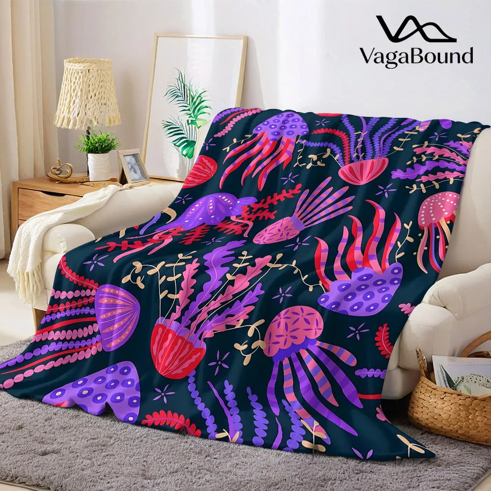 purple jellyfish seaweed Flannel Blanket Warm Soft Halloween Christmas Decorative Couch Warm Cozy All-Season Gift