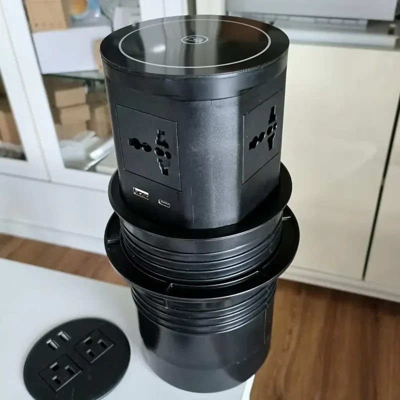 120mm 5 Socket Kitchen Pop Up Power Outlet Hidden Lift Tower with USB Charging Port Wireless Function Hydraulic Mechanism for