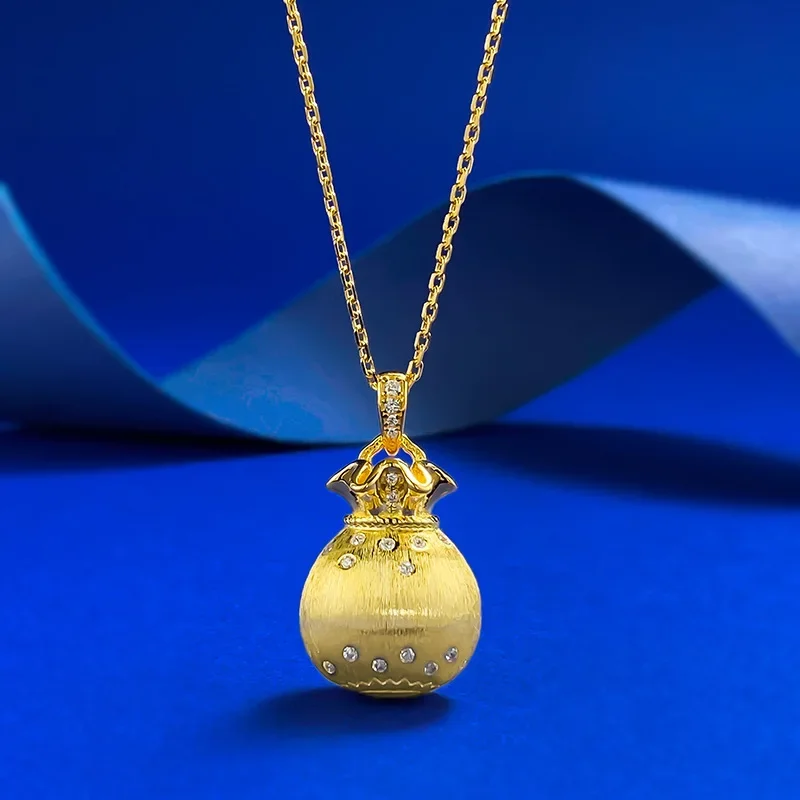 

New S925 Silver Ancient Polishing Small Fortunebag Pendant Necklace Chinese Style National Trend Jewelry