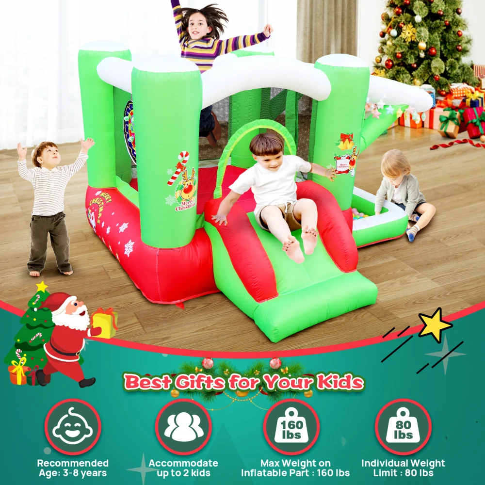 Buceo inflable Christmas Jump 'n Slide para niños Configuración completa con soplador - Área de juego de 80" x 91" - 55" de alto