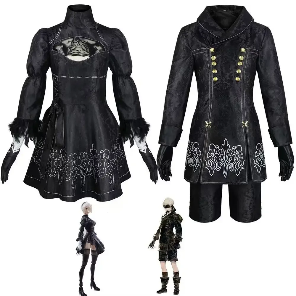 

HOTAnime Nier Automata Cosplay 9S Yorha 2B Cosplay Suit Male Women Outfit Wig Disguise Costume Plus Size Fancy Party Black Dress