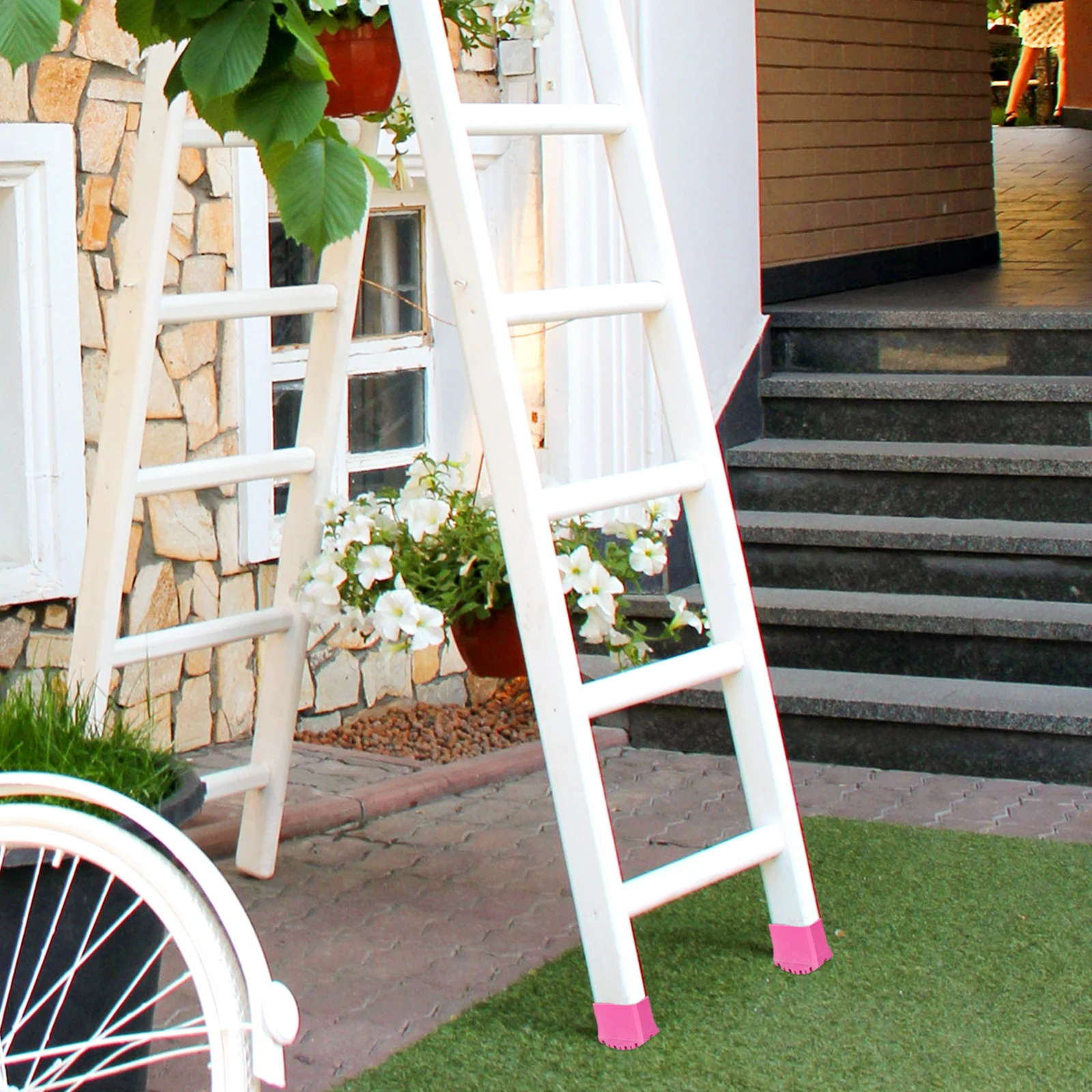 2 قطعة أغطية قدم السلم منصات مطاطية غير قابلة للانزلاق لحماية استقرار السلم ضد التآكل ومنع أضرار الأرضية