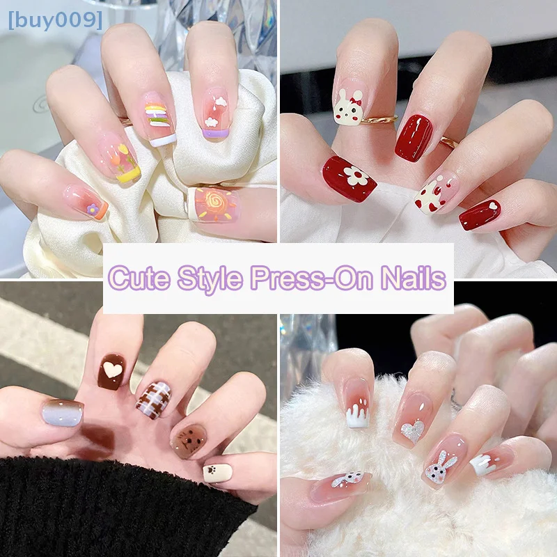 

Cute Style Press On Nails Fake Nails Set Artificial Art Nails Finger Manicure For Women And Girls