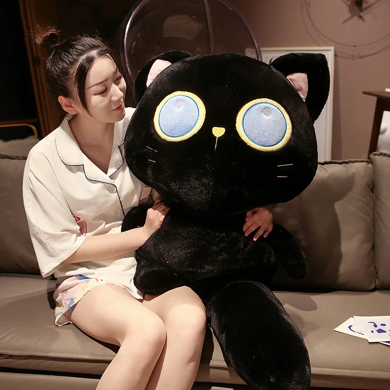 1PC 40~130cm Long Giant Cats Plush Toy Cylidrical Animal Bolster Pillow Black Cat Stuffed Plushie Children Sleeping Friend Gift