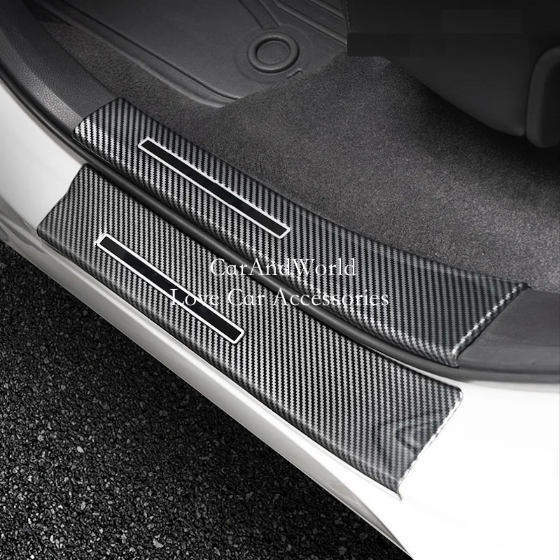 Carbon Fiber Door Sill Scuff Plate Pedal Protector Cover Garnish Trims Car Moulding Accessories For Honda CRV CR-V 2022 2023