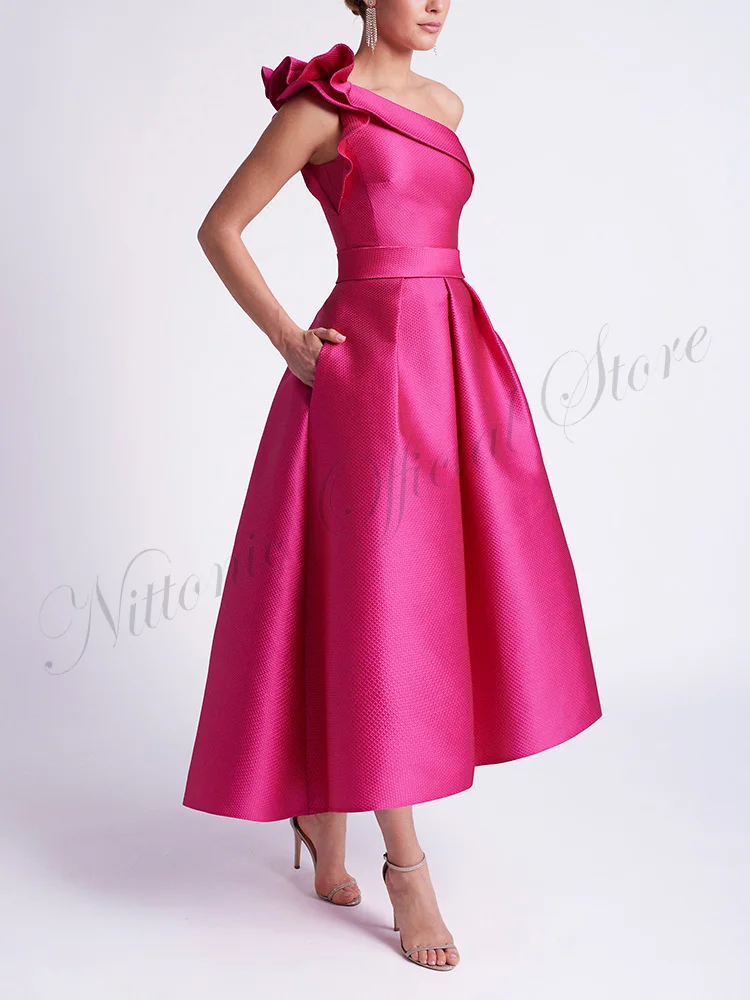 One Shoulder Sleeveless Ankle-Length Pink Simple Prom Dresses for Woman A-Line Formal Occasion  2024ن 2023