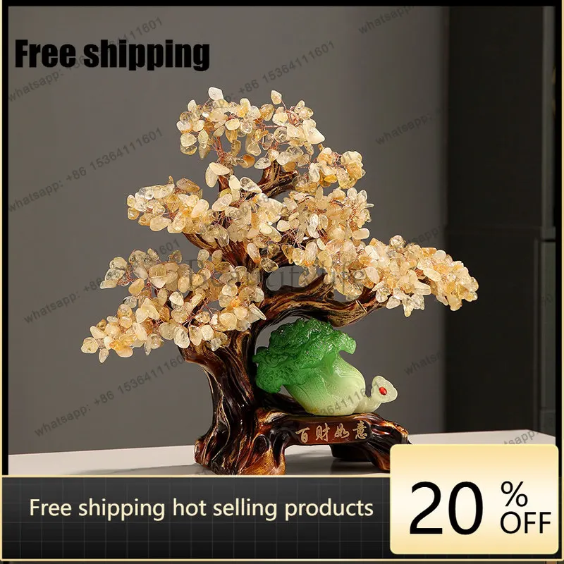 hot Natural citrine fortune tree cash tree ornament hand-woven to attract wealth