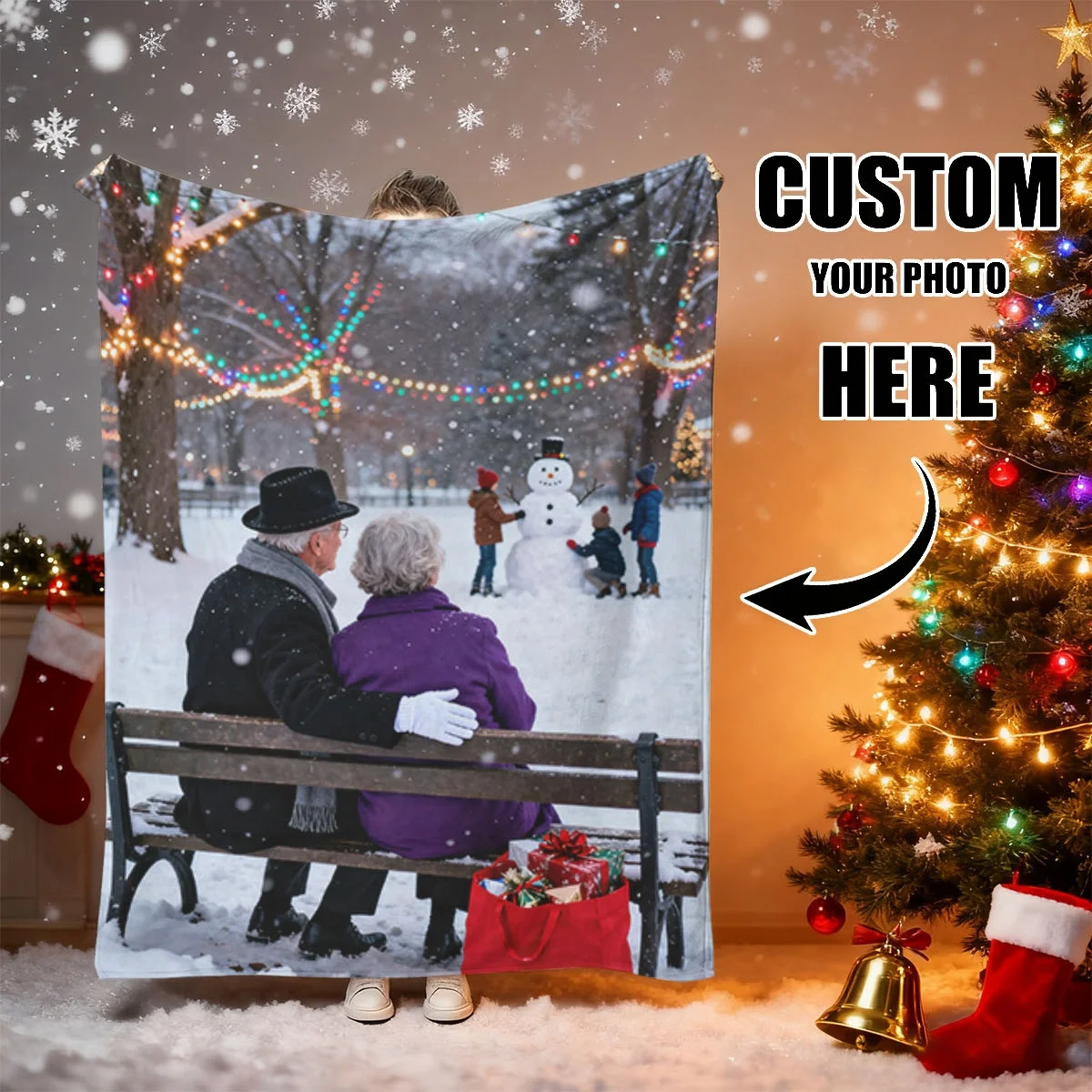 Weihnachts-Fotodecke nach Maß zum Selbermachen, personalisierte Fotodecke für Ihre Liebsten – Flanelldecke – individuelles warmes Foto, weich und warm, geeignet für Sofa, Bett, Büro, Auto und
