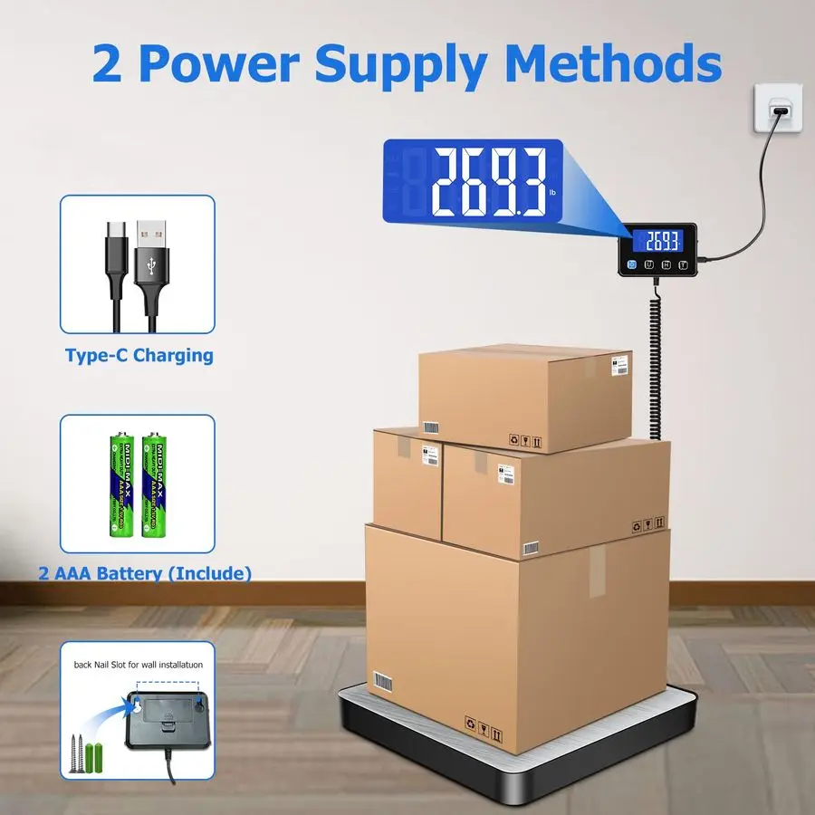 Scale, 440 lbs 0.35oz High Accurate Digital Postal Scale with Hold Tare Function, Shipping Scale for Small Business, Packages, L