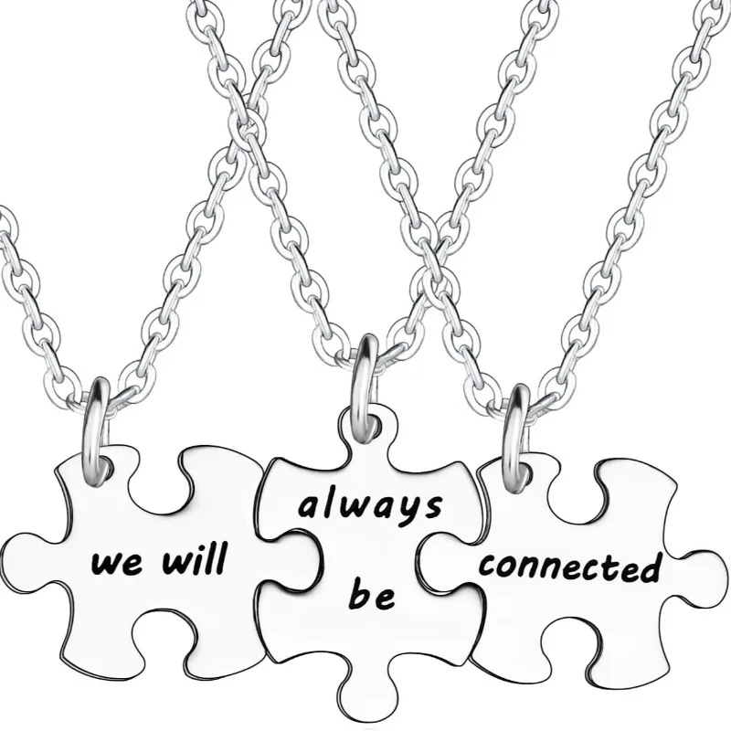 3PCS We Will Always Be Connected Necklace Set, Best Friends pendant Necklace for 3, Friendship Jewelry Gift for Sisters Friends