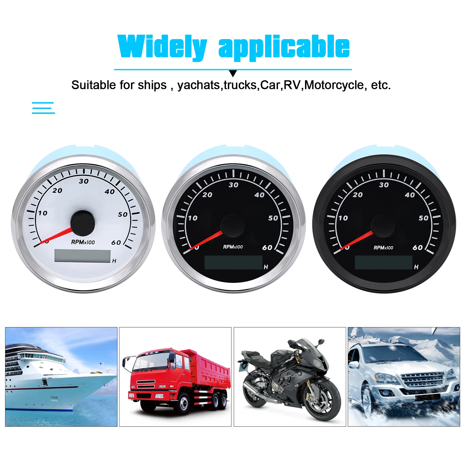 6000RPM Meter Tachometer + M16 Sensor 85MM Digital Tachometer Gauge for Diesel Gasoline Boat Car RPM Gauge with LCD Hourmeter