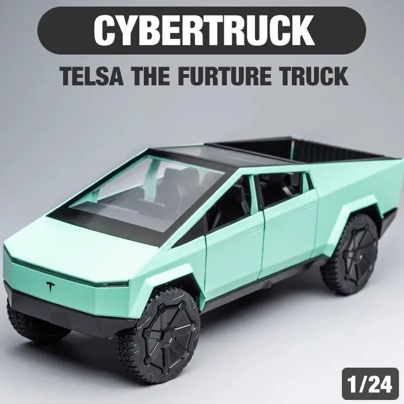 

German quality car alloy car model ornament simulation sound and light pull back toy car 24 Tesla pickup