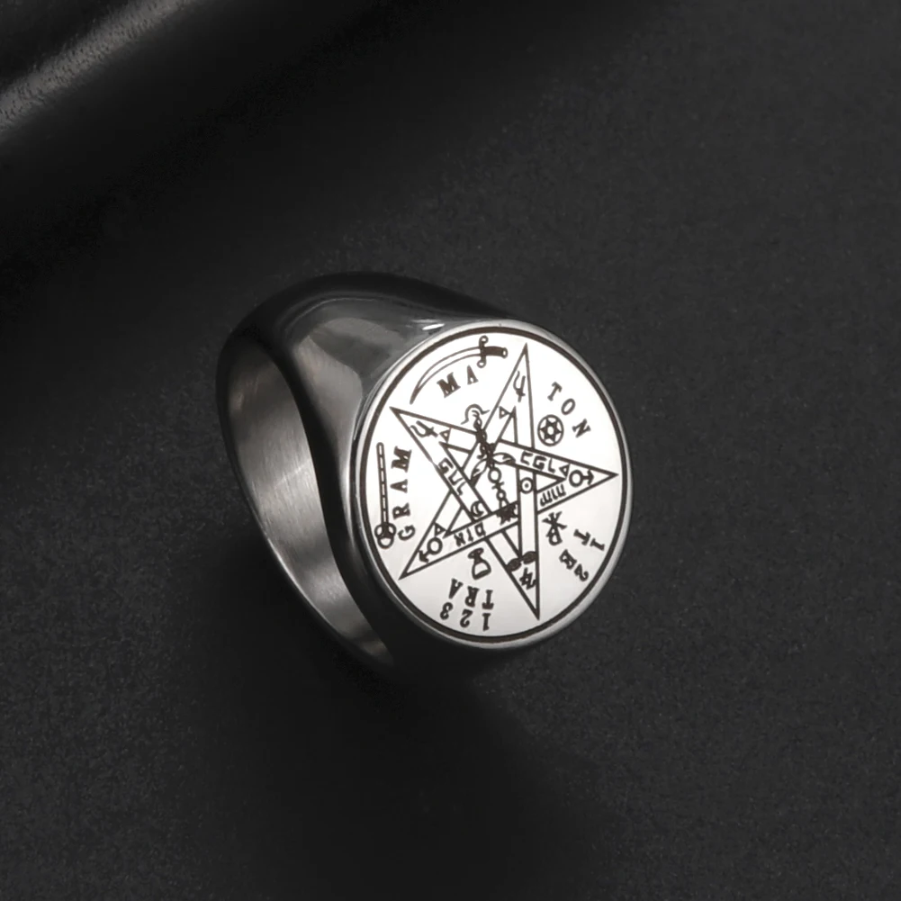 Vassago Tetragrammaton Viking Rings Vintage Wahyeh Magical Blessed Pentagram of Solomon Amulet Stainless Steel Punk Ring