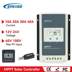 Epever-ソーラー充電コントローラー,12v,24v,40a 30a 20a 10a,高効率,wifi付き