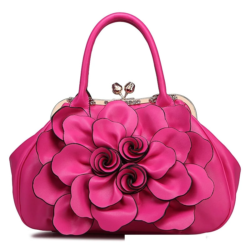 Women New Fashion Sweety Large Flowers Tote Lady Charm Handbags Shoulder Bag CrossbodyBag Dress Party Club Wedding Bag Purple