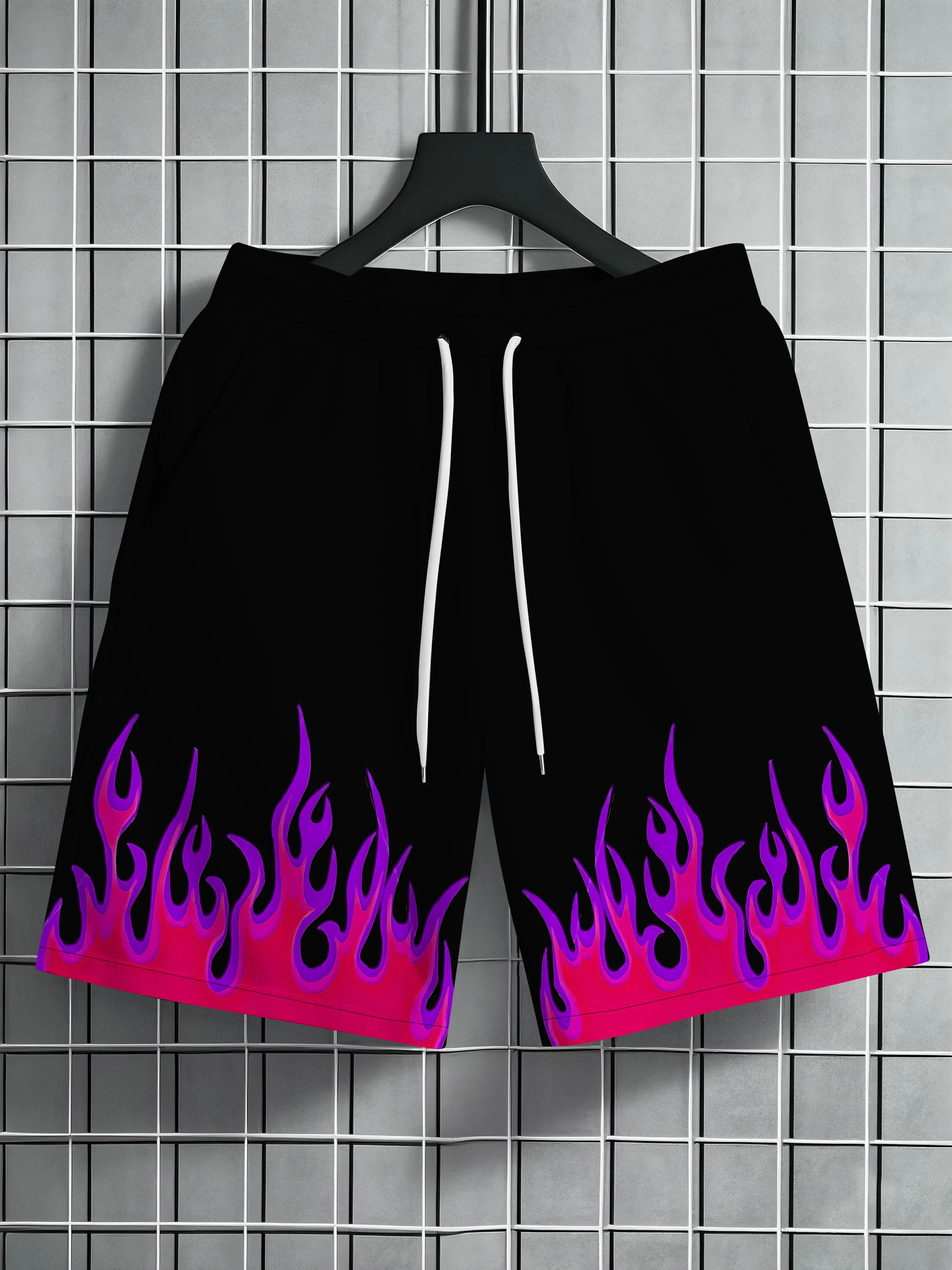 Street Hip-hop Flame Graphic Shorts Harajuku Style Fashion Y2k Beach Shorts Sports Casual Breathable Quick-drying Men's Pants