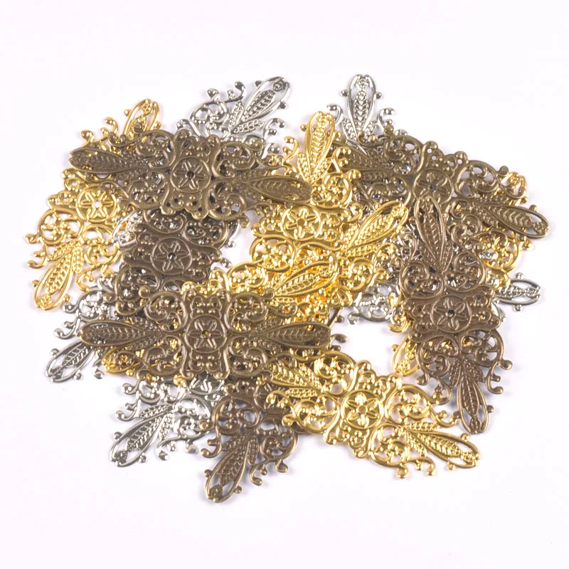 10 sztuk 3 kolory Tone filigran okłady złącza metalowe rzemiosła akcesoria do nakrycia głowy do tworzenia biżuterii 86x33mm YKL0905