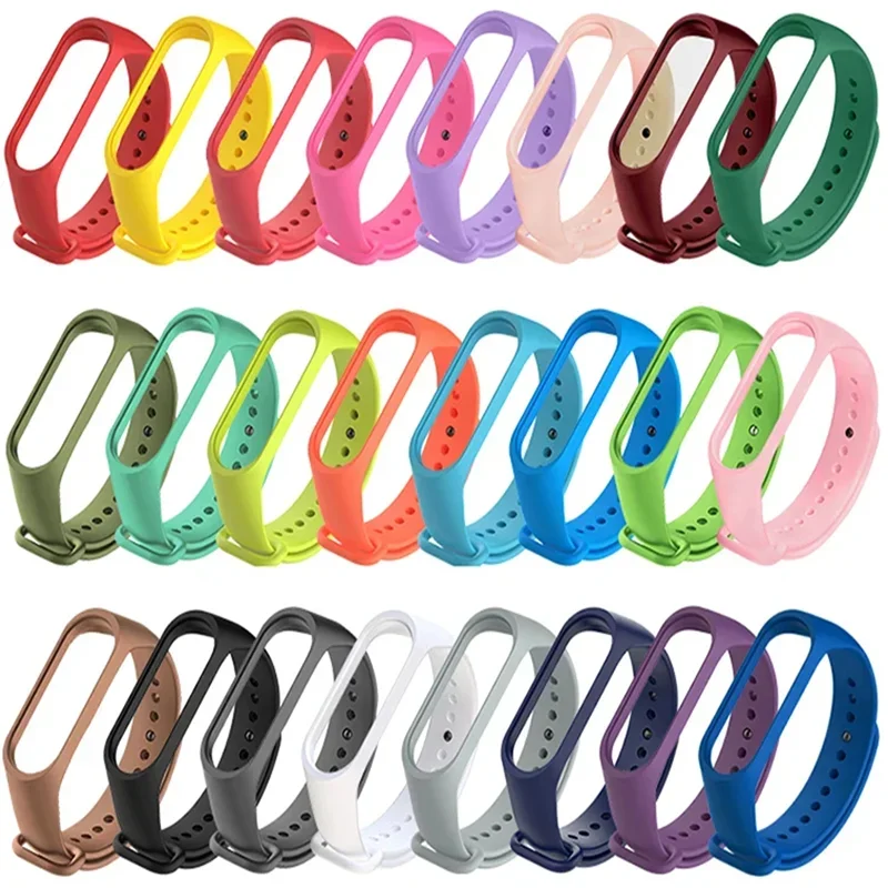 Pulseira de relógio de silicone para Xiaomi Mi Band, pulseira, pulseiras, acessórios Smartwatch, 7, 6, 5, 4, 3