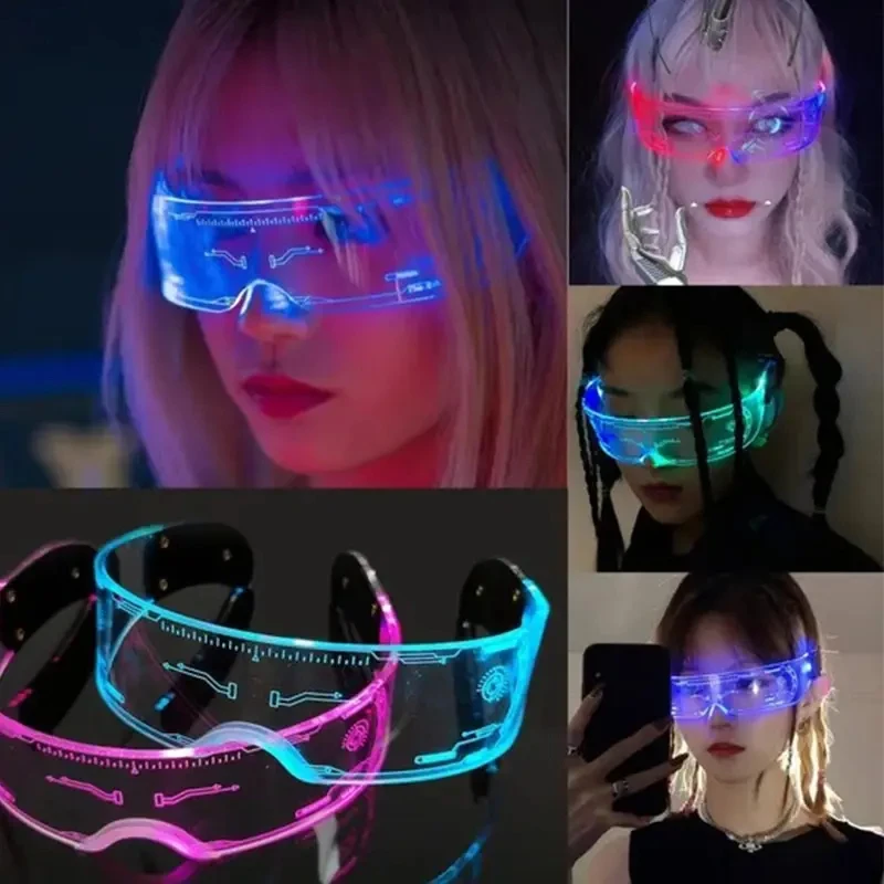 LED Vintage Punk Goggles Luminous Sunglasses Men Women Fashion Party Christmas Colorful Light Up Glasses Shades UV400