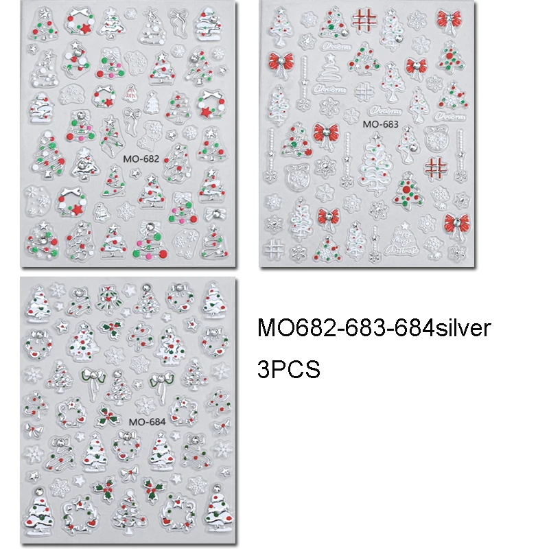 3 個 5d エンボスネイルアートステッカークリスタルダイヤモンドゴールドシルバークリスマスツリーボール雪の結晶デカールマニキュアのヒントアクセサリー