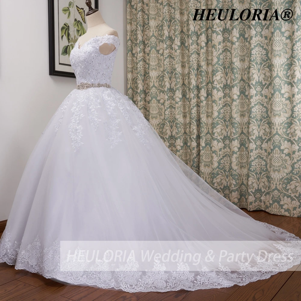 HEULORIA Princess Ball Gown Wedding Dress off shoulder bride dress lace up plus size robe de mariee Lace beading Wedding Gown