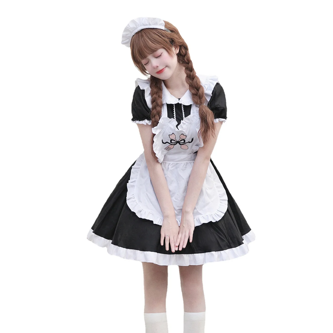 Disfraz de sirvienta de cocina de Anime, vestido de sirvienta de Anime Kawaii Lolita con delantal, traje de fiesta de Carnaval, vestido de mujer, ropa de cómic Con