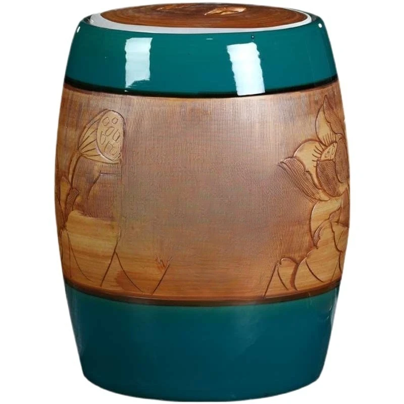 

Ceramic, rice jar, household, with lid, sealed, moisture proof, insect proof, retro