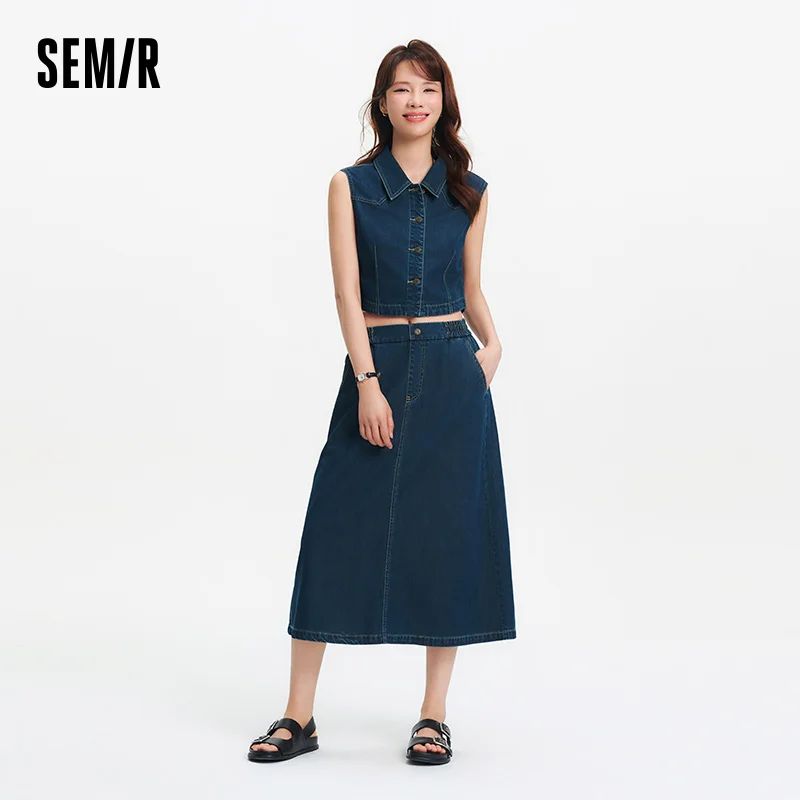 

Semir Women Denim Set 2025 Summer Umbrella Skirt and Short Vest Two-Piece Outfit for Casual or Stylish Summer Days