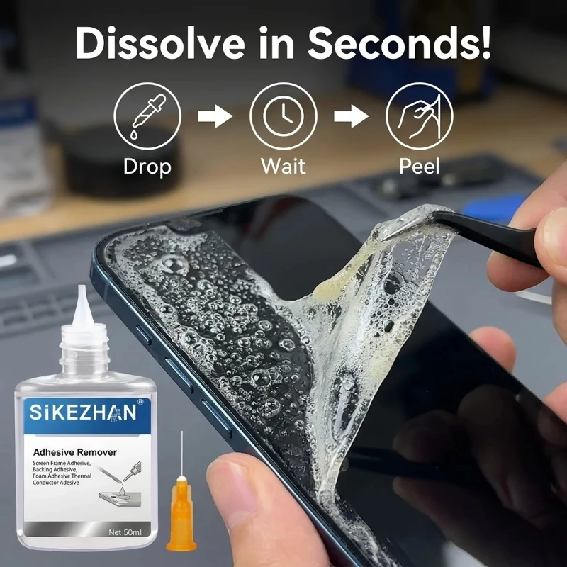 LCD Screen Glue Remover Set, Safe Adhesive Cleaner with Needle & Swabs for Mobile Phone Frame Back Thermal Foam Adhesive Removal